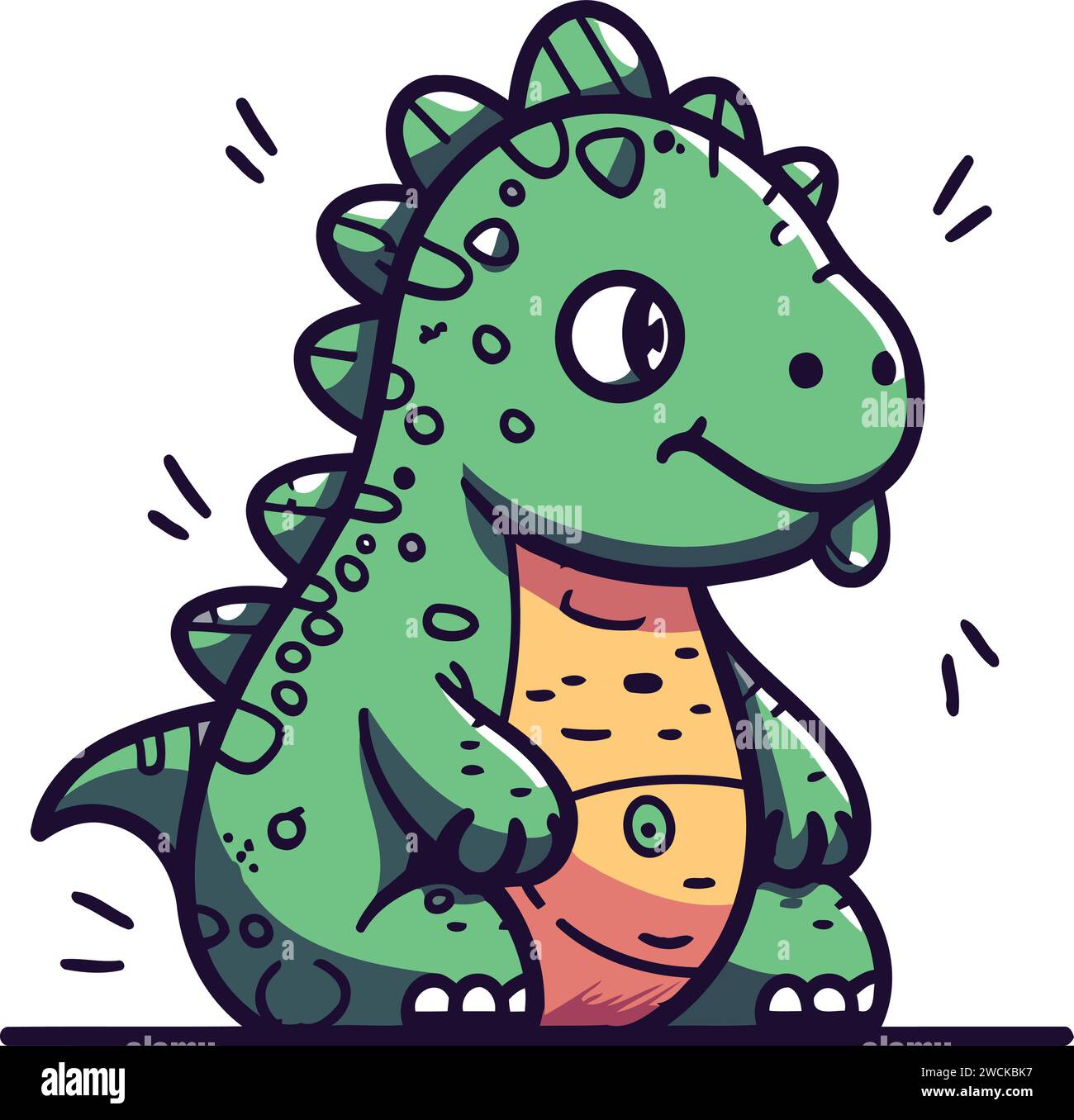 Cute green dinosaur. Cartoon vector illustration isolated on white ...