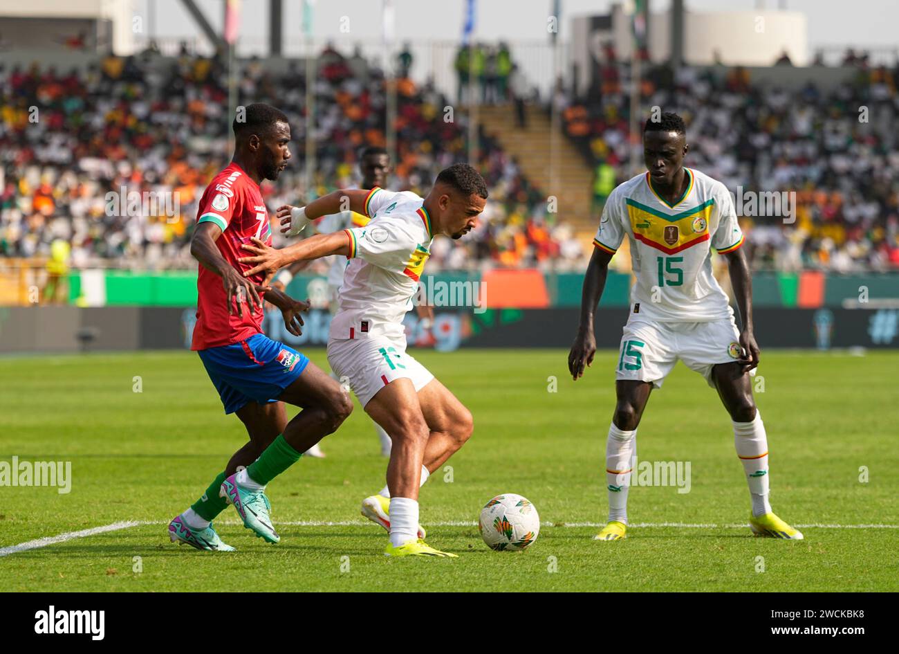 January 15 2024: Iliman Cheikh Baroy Ndiaye (Senegal) controls the ball during a African Cup of Nations Group C game, Senegal vs Gambia, at Stade Charles Konan Banny, Yamoussoukro, Ivory Coast. Kim Price/CSM Stock Photo