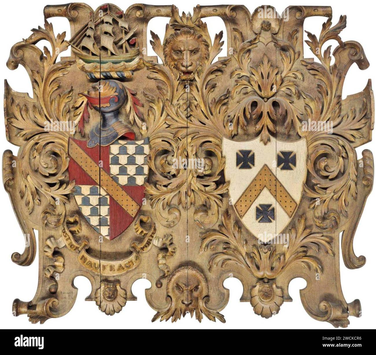 A Victorian carved and painted oak coatofarms for Strickland