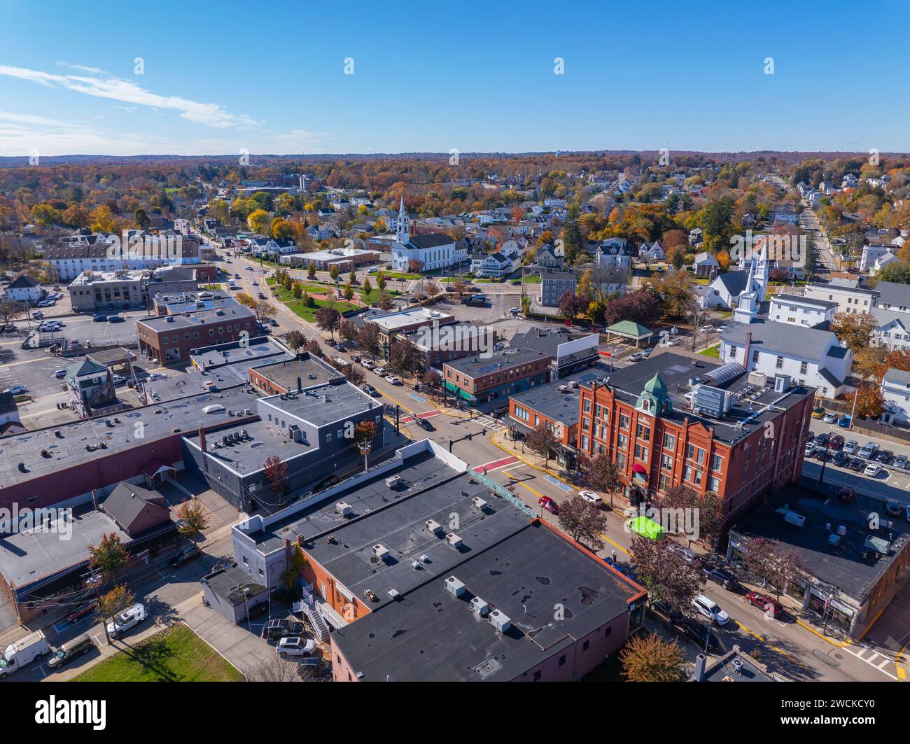 Historic commercial building in fall on Main Street in historic town