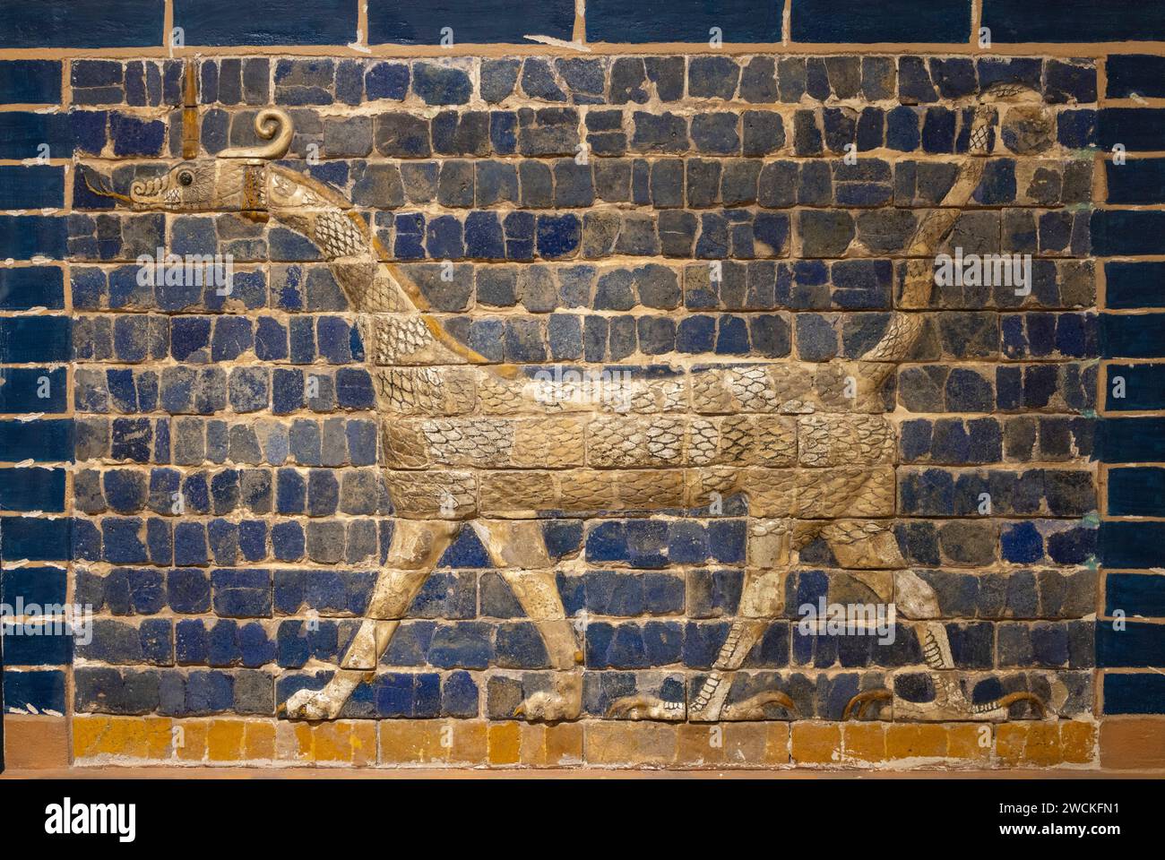 Mushhushshu-dragon, Symbol of the God Marduk, 604 - 562 BCE molded and glazed baked brick, Iraq Museum, Baghdad Stock Photo