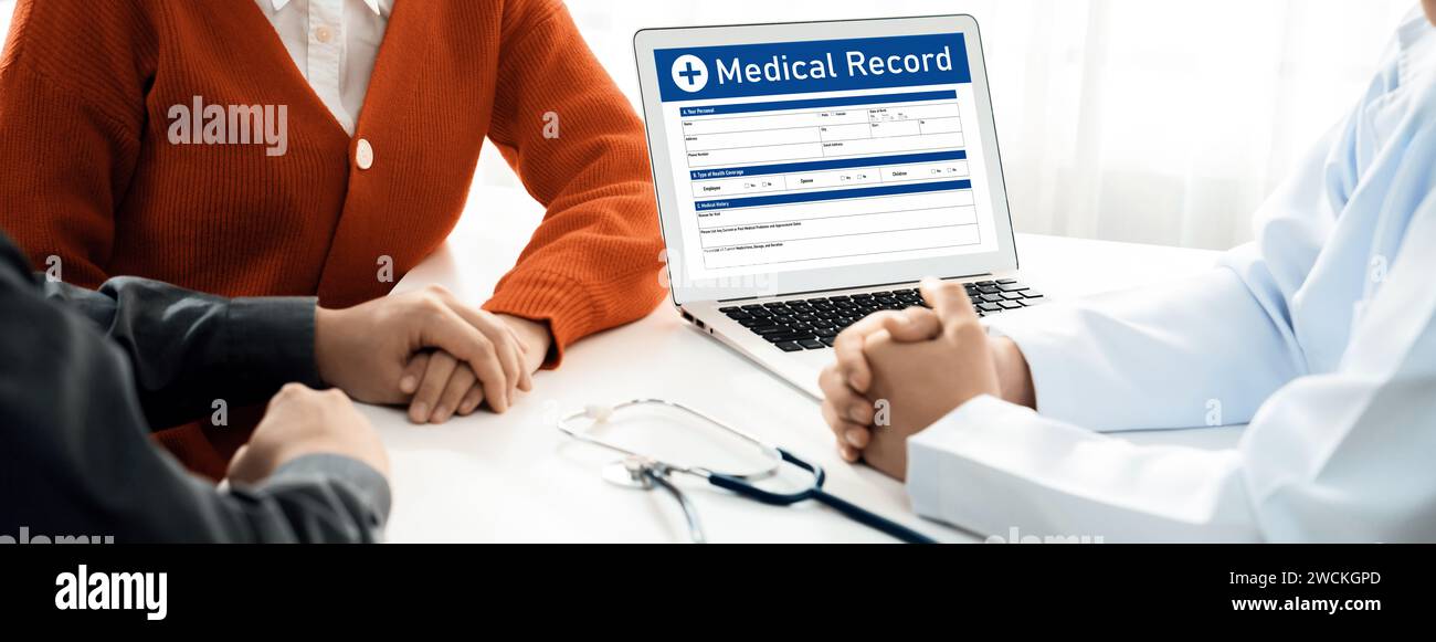 Couple attend fertility or medical consultation with gynecologist at hospital as family planning