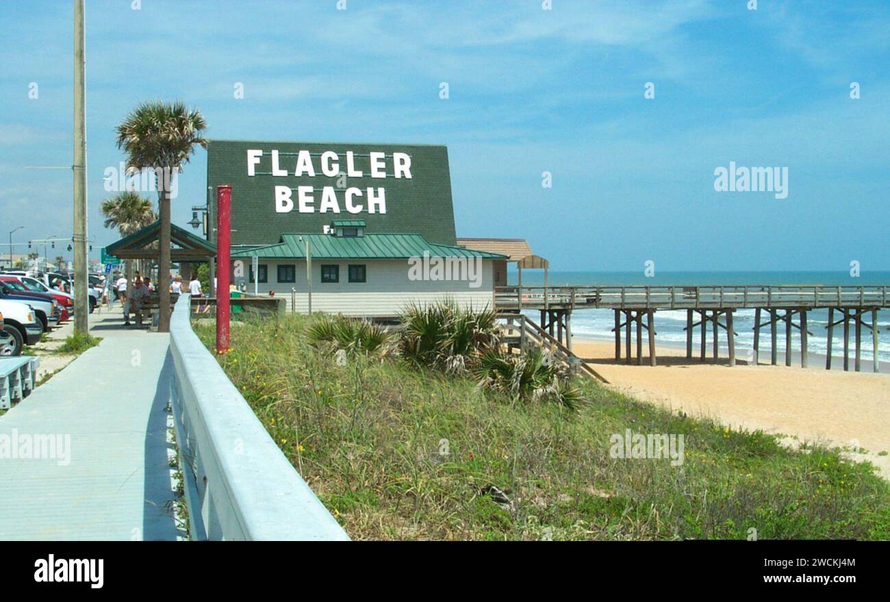 A1A Scenic and Historic Coastal Byway Flagler Beach Pier Stock Photo