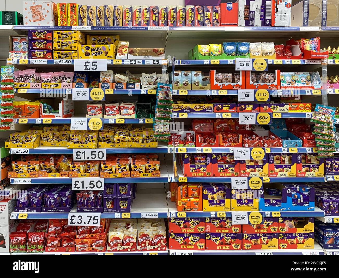 Taplow, UK. 16th January, 2024. Easter Eggs for sale in January in a Tesco supermarket in Taplow, Buckinghamshire. Easter Sunday isn't until 31st March 2024. Credit: Maureen McLean/Alamy Stock Photo
