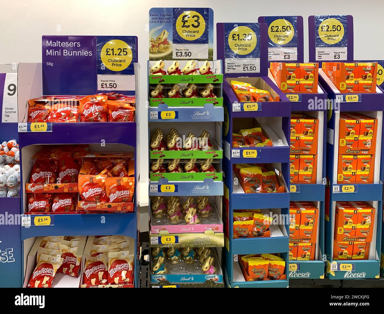 Taplow, UK. 16th January, 2024. Easter Eggs for sale in January in a Tesco supermarket in Taplow, Buckinghamshire. Easter Sunday isn't until 31st March 2024. Credit: Maureen McLean/Alamy Stock Photo