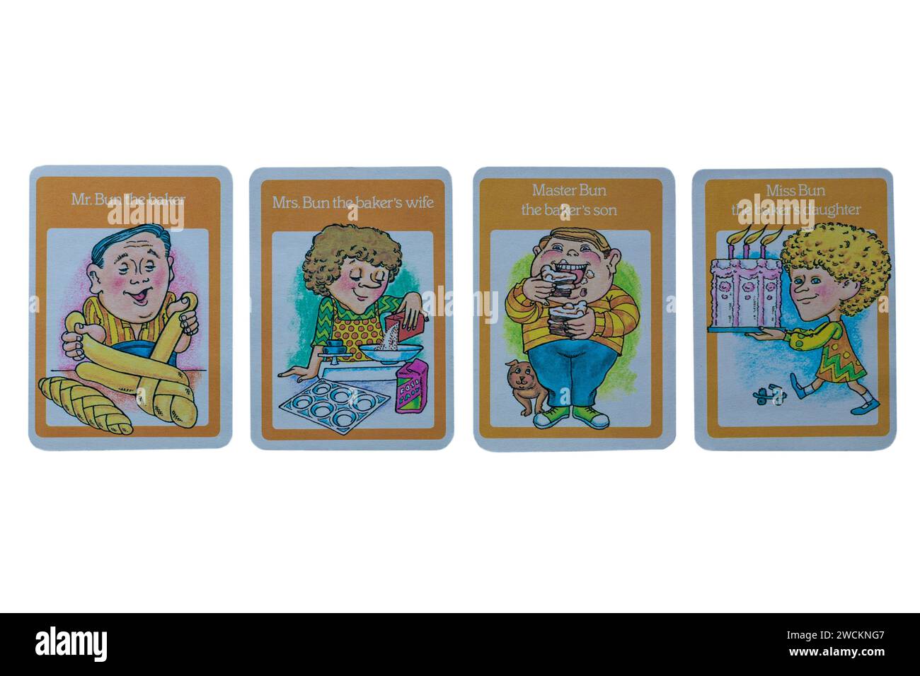 old retro Happy Families playing cards isolated on white background ...