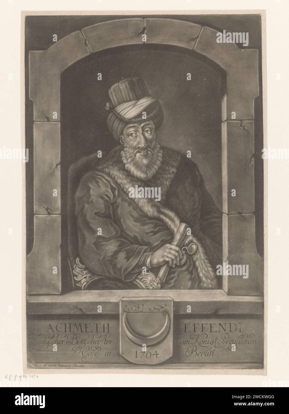 Portret van Ahmed Resmî Efendi, Johann Christian Leopold, after Joseph Ignaz Span, 1764 print  Berlin paper  historical persons Stock Photo