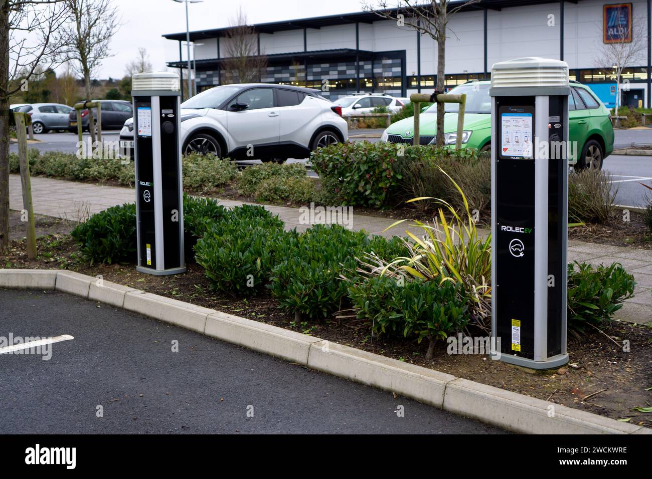 Rolec EV charging points in retail park car park in Saffron Walden Stock Photo Alamy