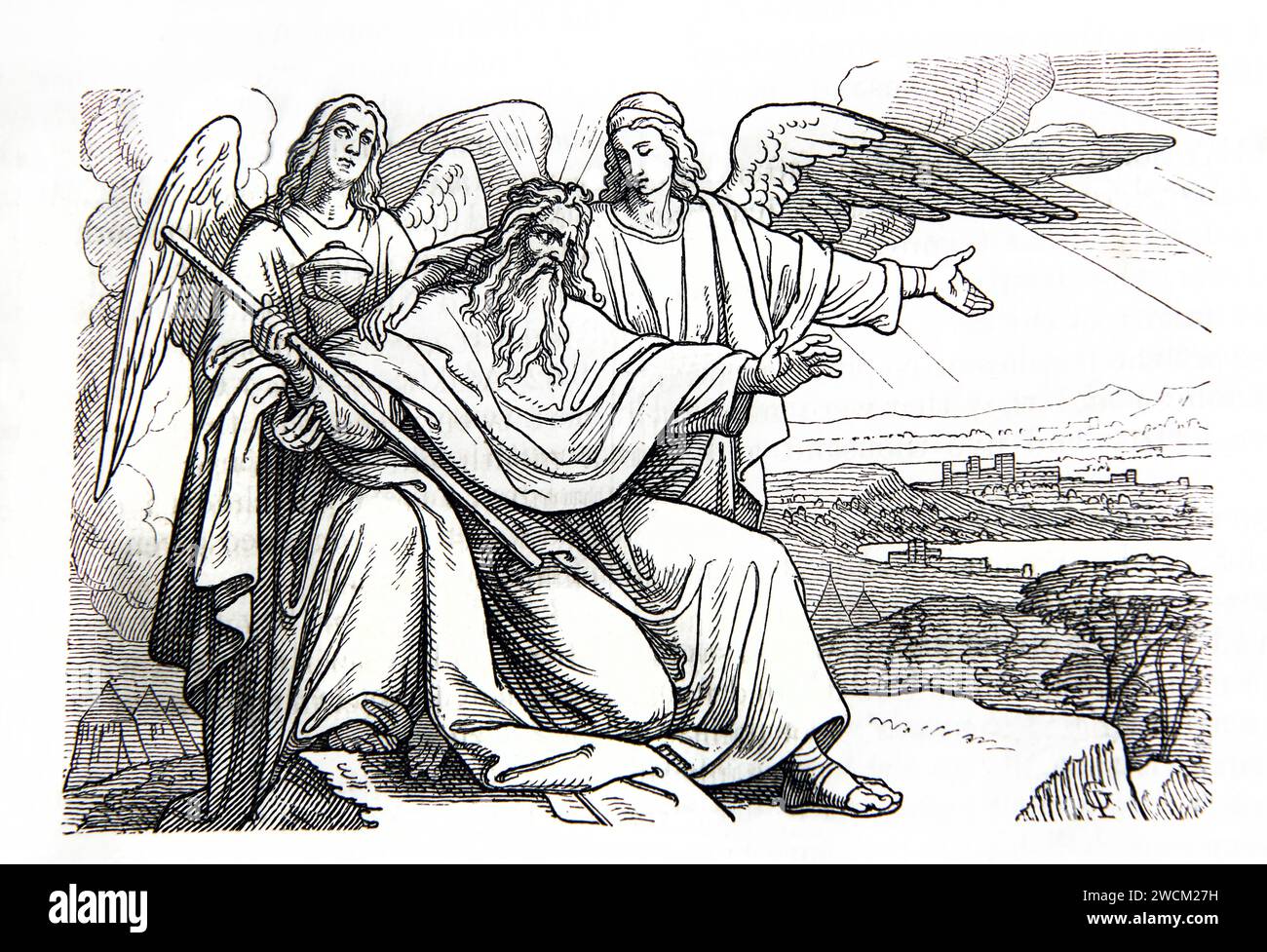 Illustration of Moses Viewing the Promised Land from Mount Nebo 'See the Land Which i Have Given Unto The Children of Israel' from Illustrated Family Stock Photo