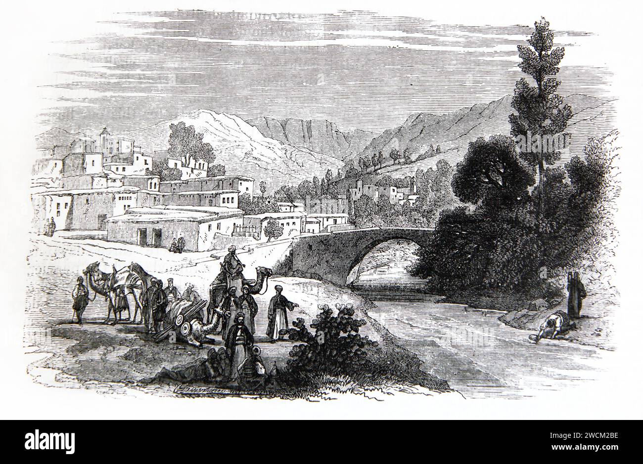 Illustration of Mount Lebanon Zahleh during Biblical Times (Book of Joshua) Stock Photo