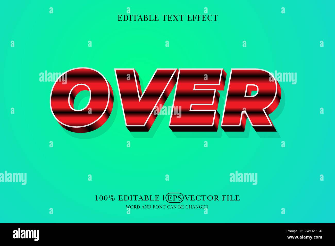 Over 3D Text Style Effect for Editable Text Stock Vector