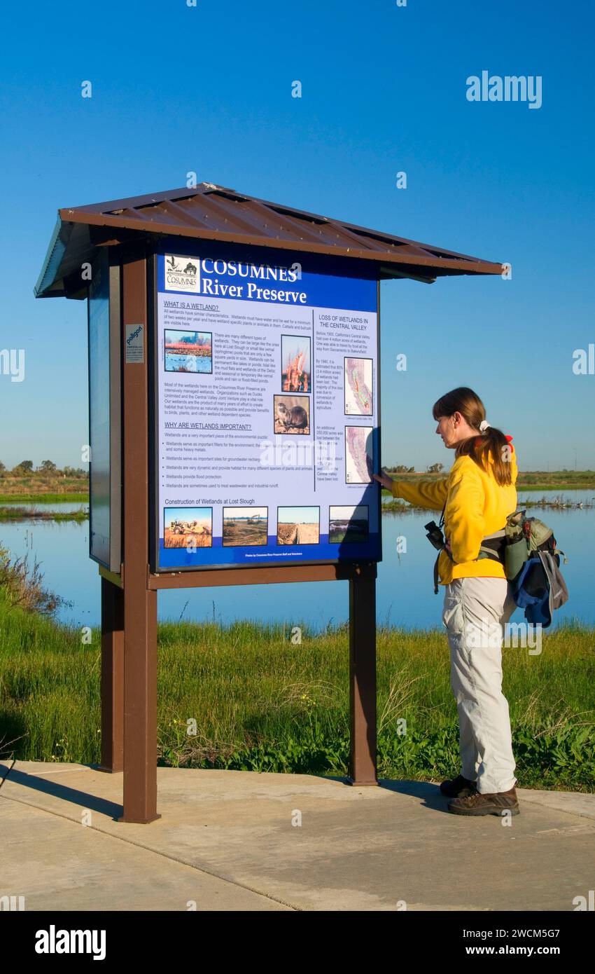 Lost Slough Wetlands Walk kiosk, Cosumnes River Preserve, California Stock Photo