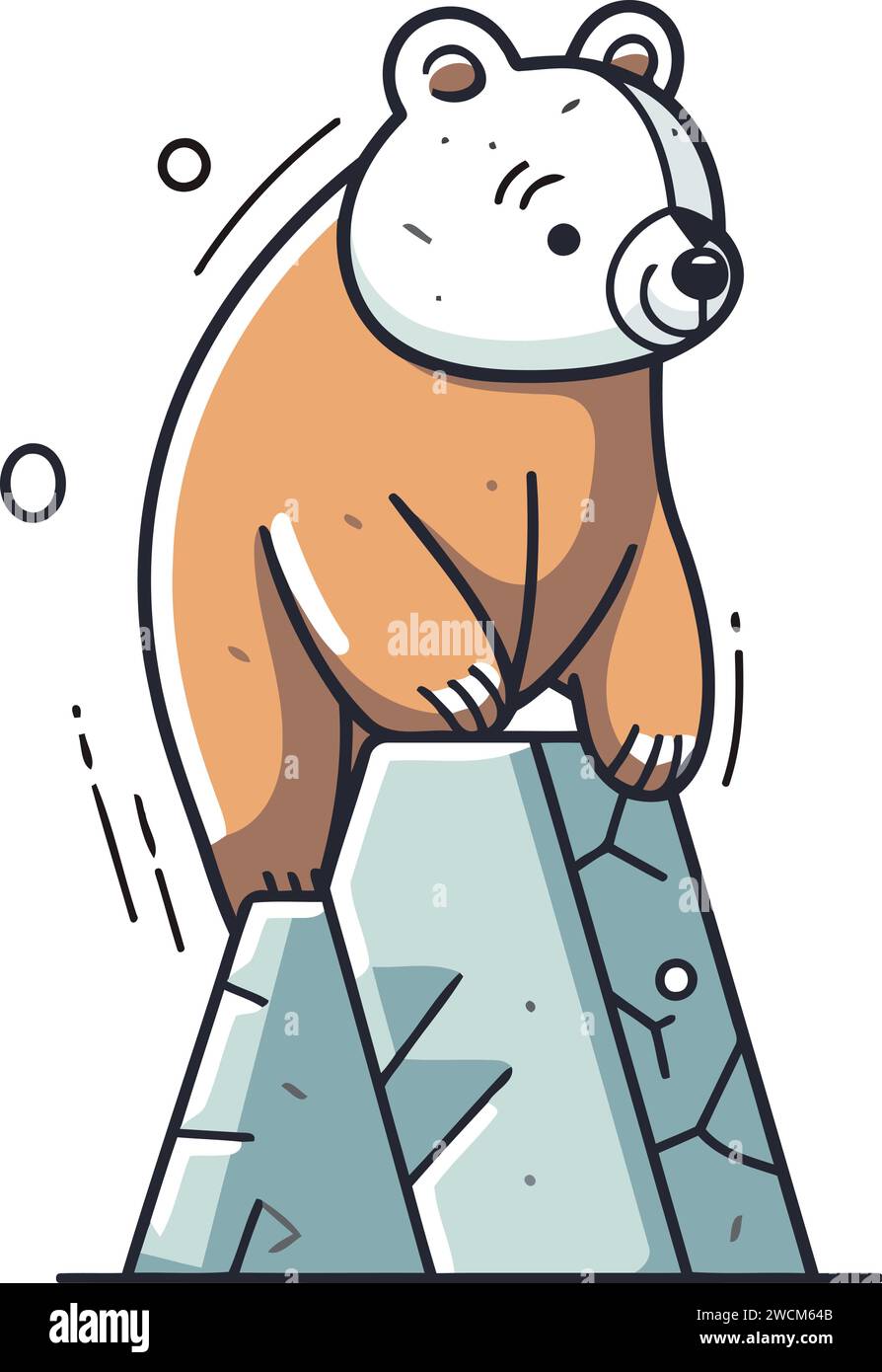 Polar bear on a rock. Vector illustration in doodle style. Stock Vector