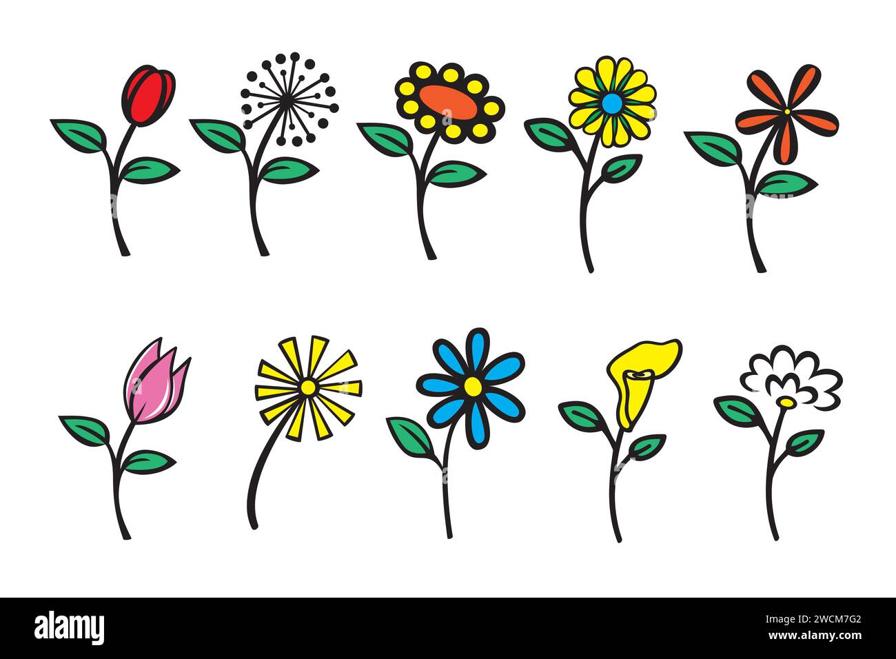 Set of hand drawn doodle flowers isolated on white background Stock ...