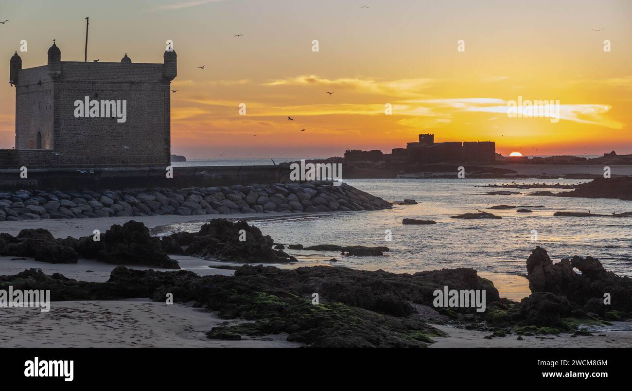 The iconic landmark, building by the harbour, the Scala of the Port, at sunset Stock Photo