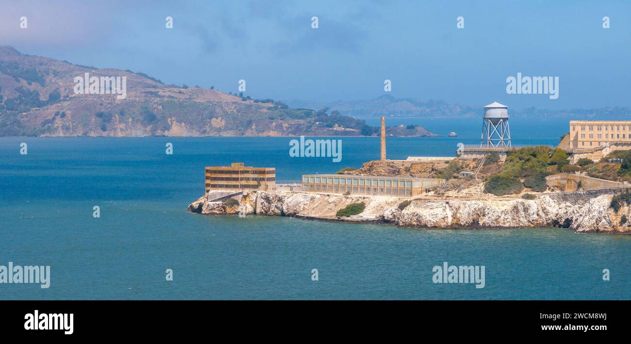 Aerial view of the prison island of Alcatraz in San Francisco Bay, Stock Photo