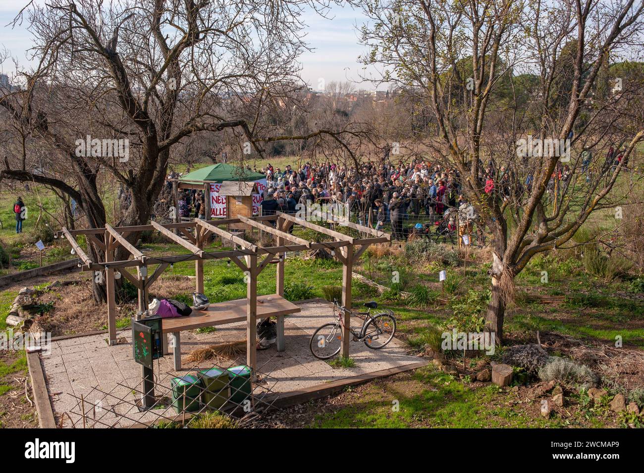 January 14, 2024 - Rome, Italy: Aniene Valley park. CSOA La Torre, Popular meeting to protect the park from speculation. © Andrea Sabbadini Stock Photo