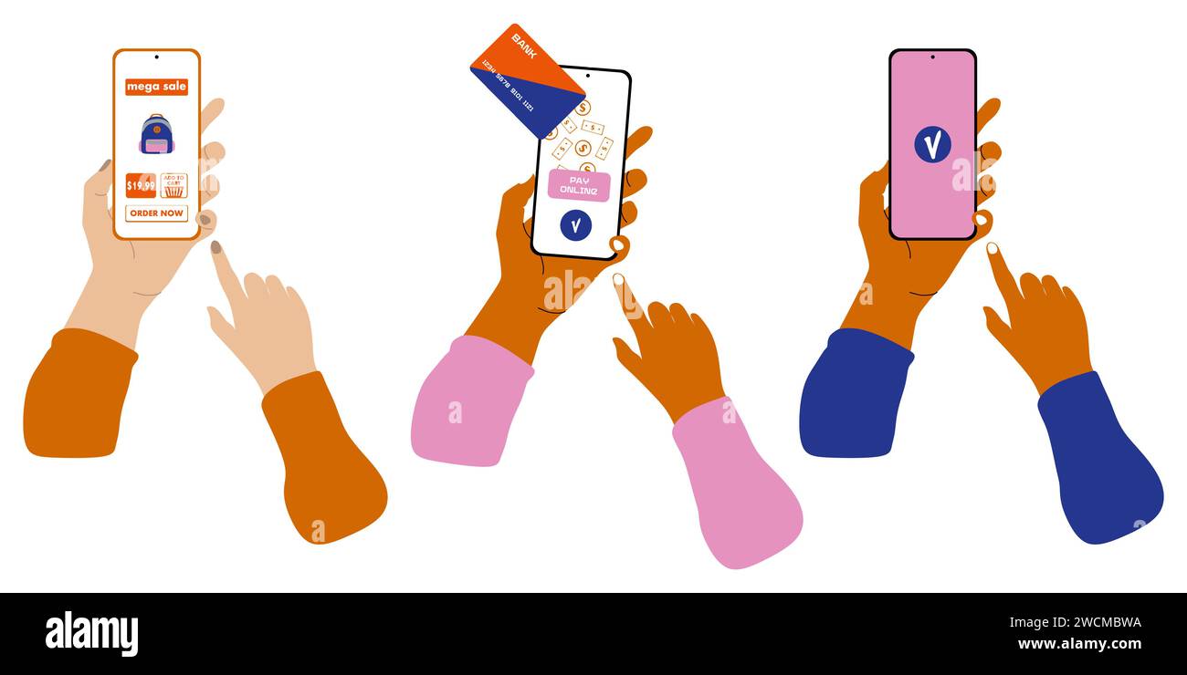 Set of Modern Online shopping concept elements isolated on White