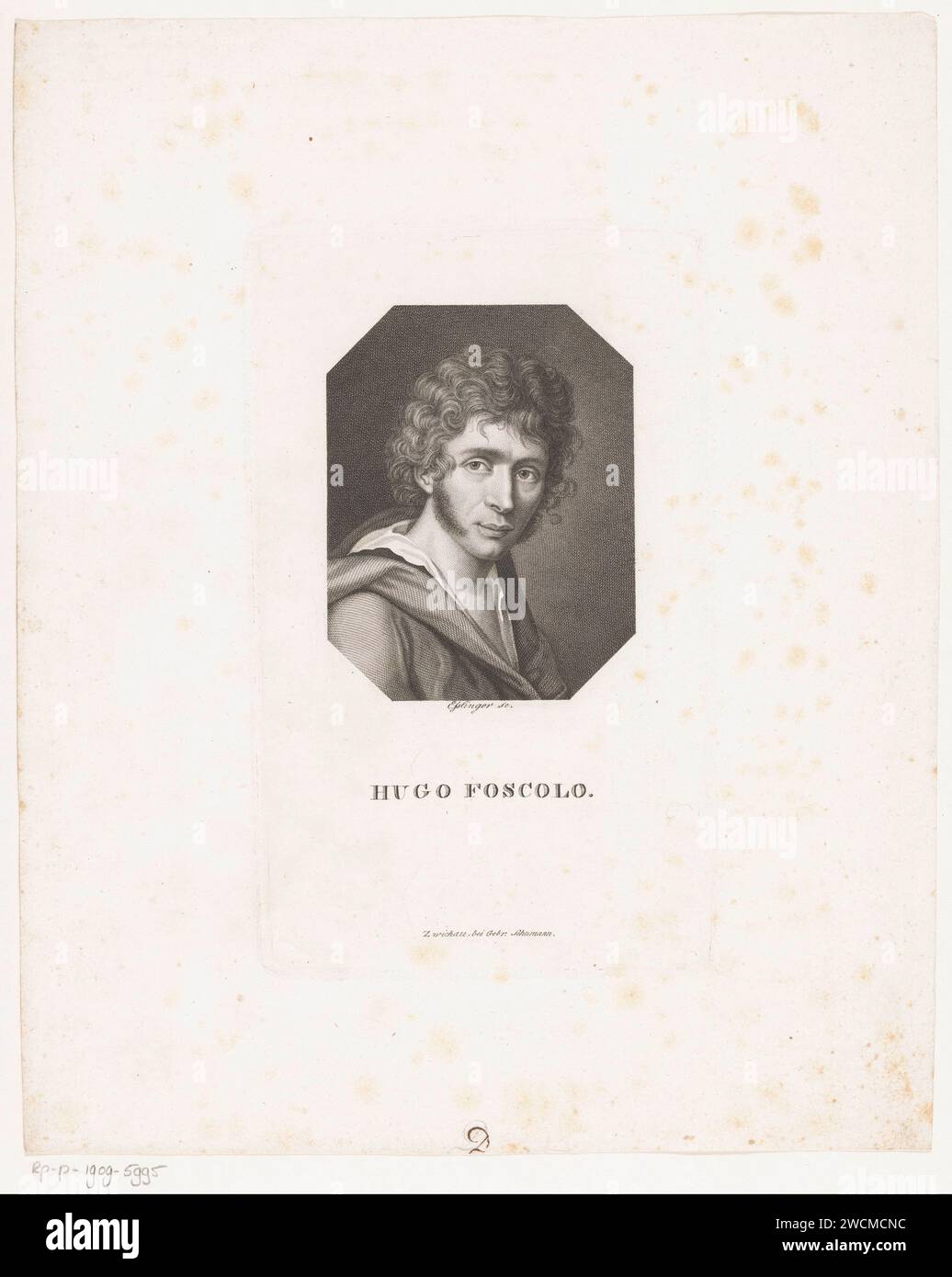 Portret van Ugo Foscolo, Martin Esslinger, 1818 - 1832 print  Zwickau paper steel engraving historical persons Stock Photo