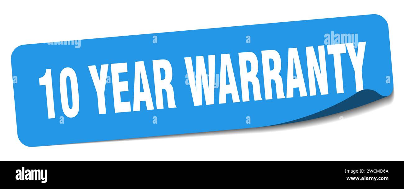 10 year warranty sticker. 10 year warranty rectangular label isolated