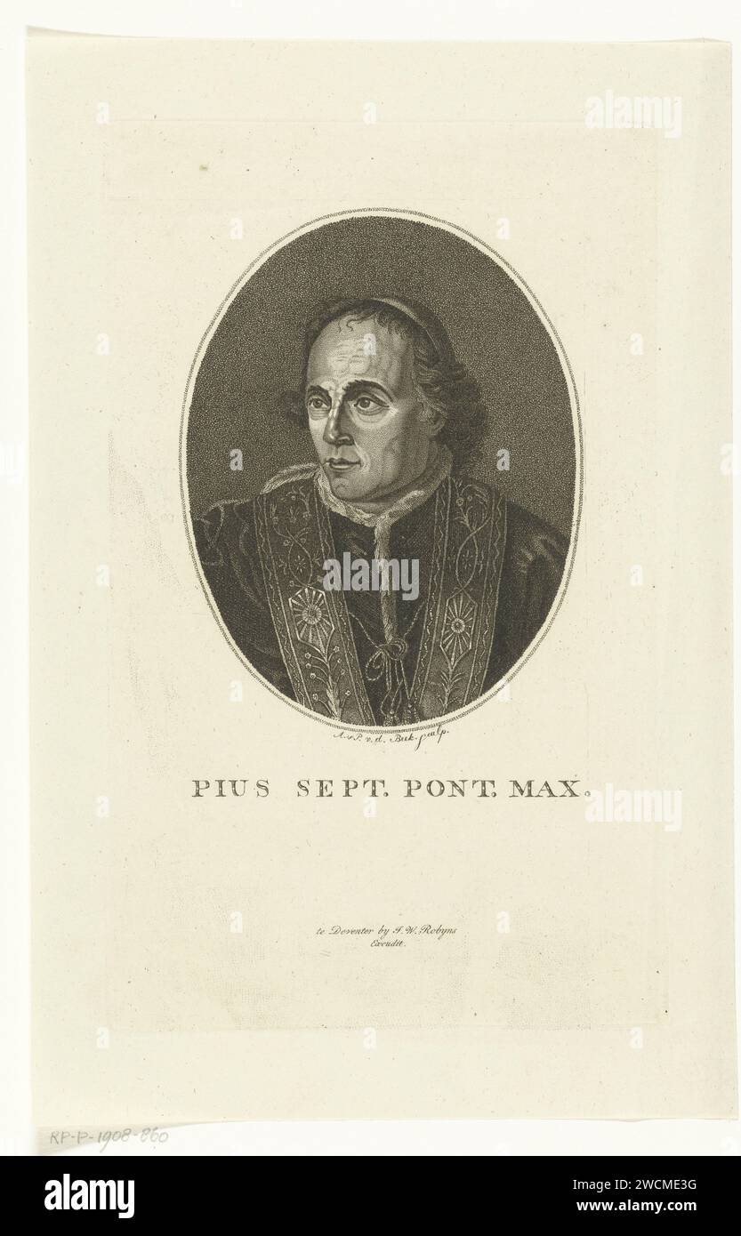 Portrait of Pope Pius VII, Antonie and Pieter van der Beek, 1795 - 1821 print   paper etching pope Stock Photo