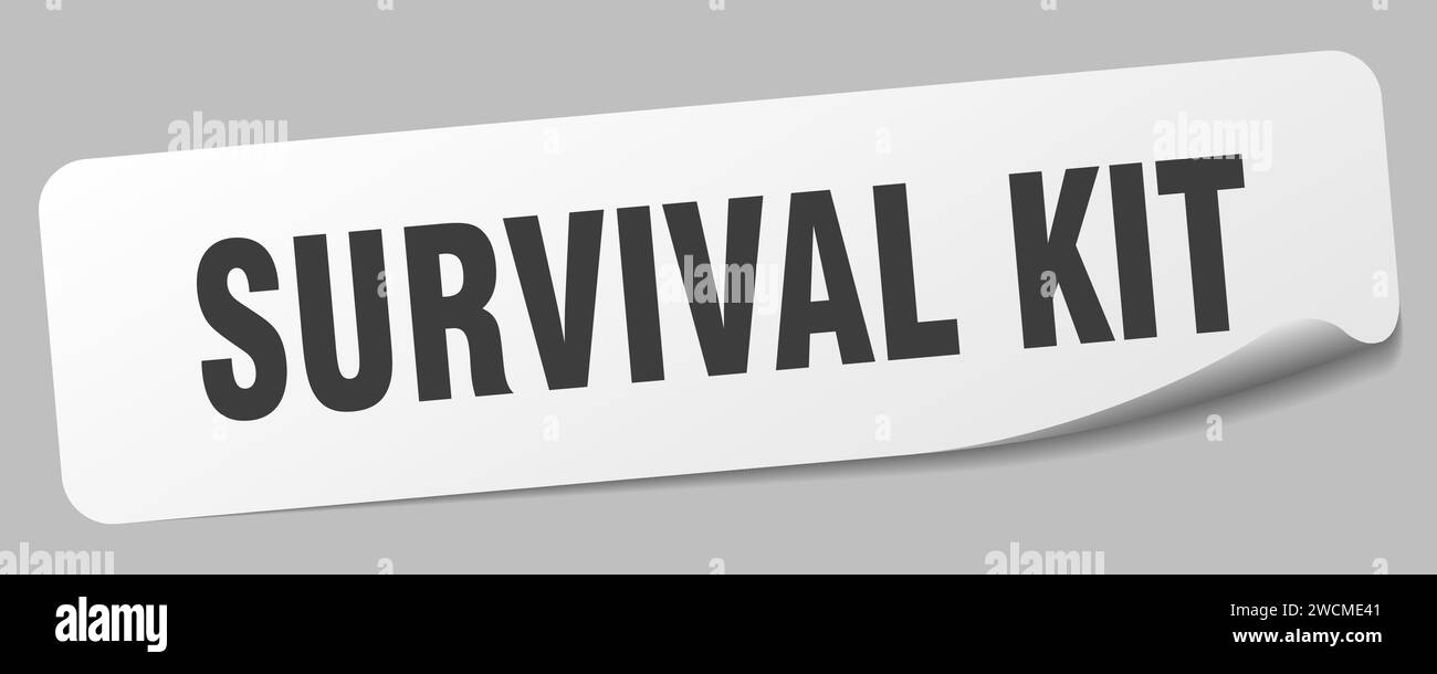 survival kit sticker. survival kit rectangular label isolated on white