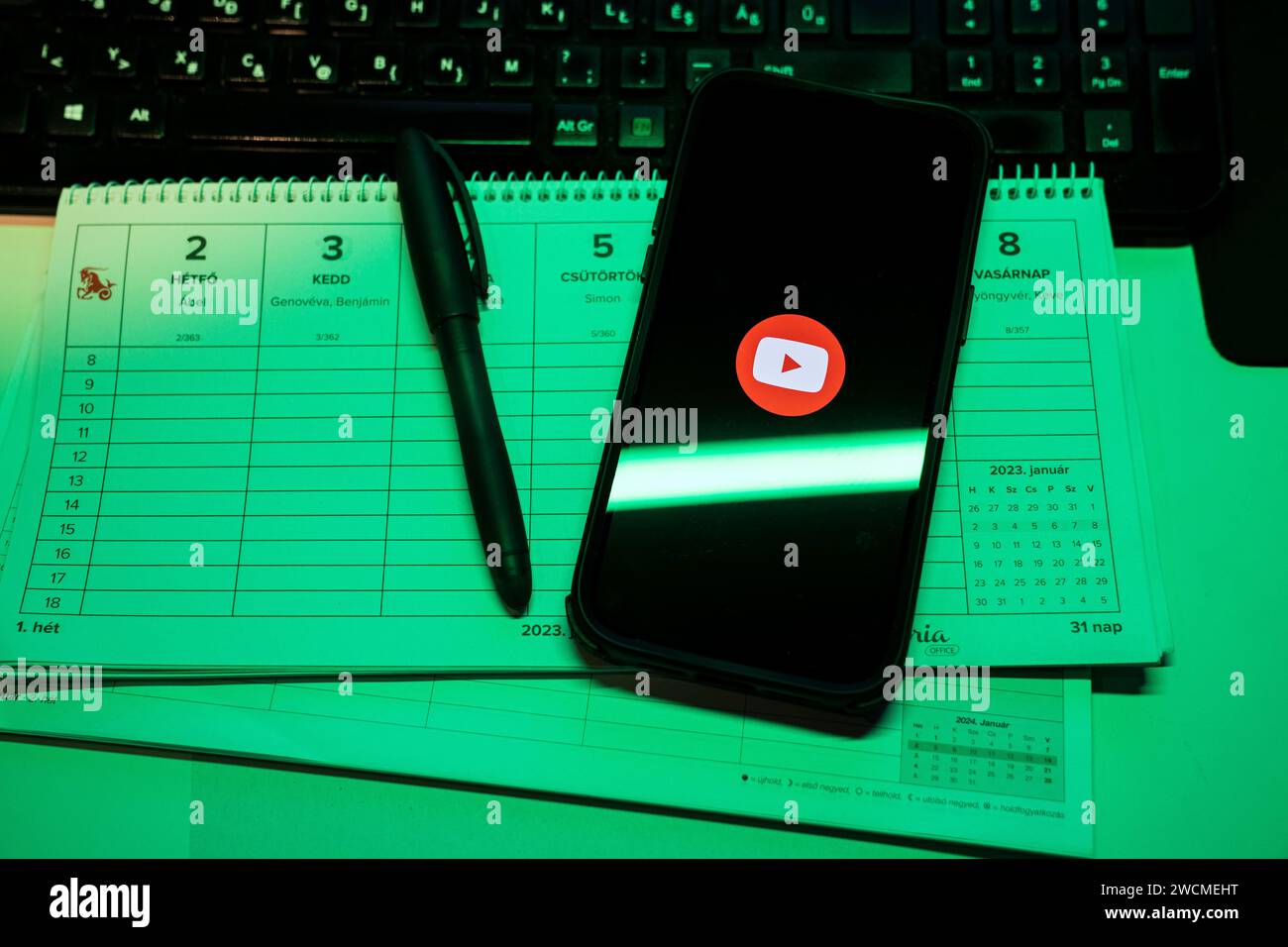 Apple iPhone 14 Pro Max smartphone with YOUTUBE logo. YouTube is a ...