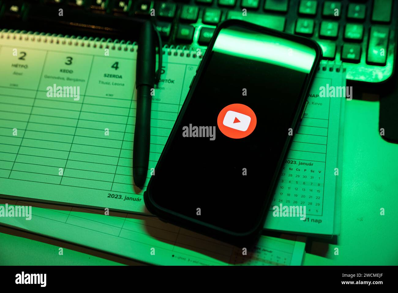 Apple iPhone 14 Pro Max smartphone with YOUTUBE logo. YouTube is a ...