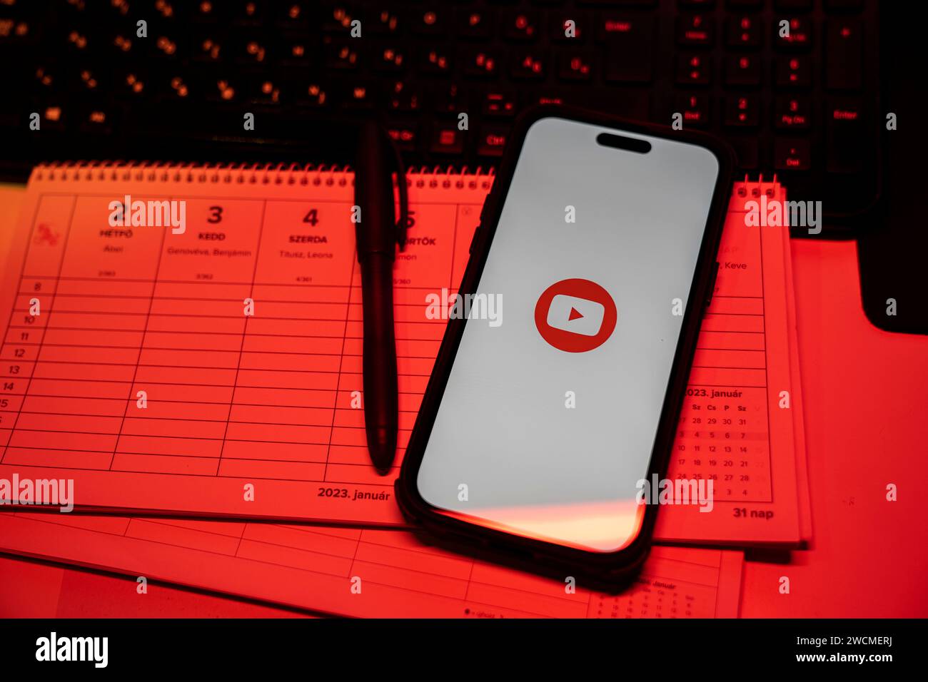 Apple iPhone 14 Pro Max smartphone with YOUTUBE logo. YouTube is a ...