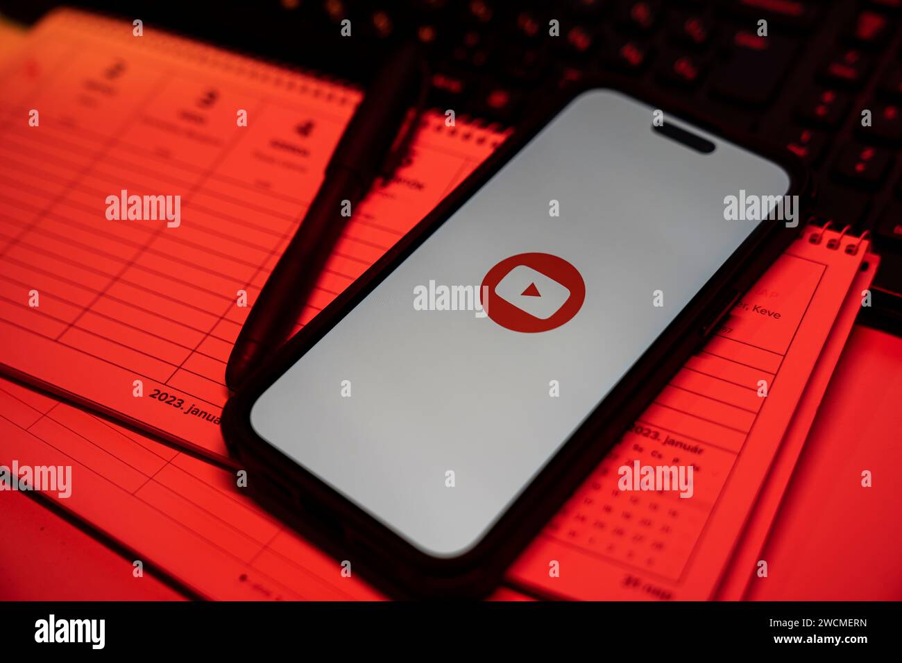 Apple iPhone 14 Pro Max smartphone with YOUTUBE logo. YouTube is a ...