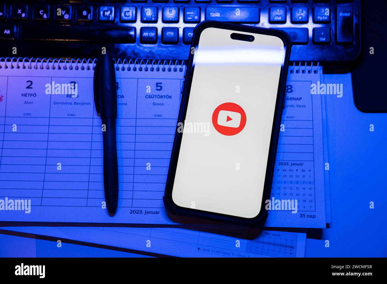 Apple iPhone 14 Pro Max smartphone with YOUTUBE logo. YouTube is a ...