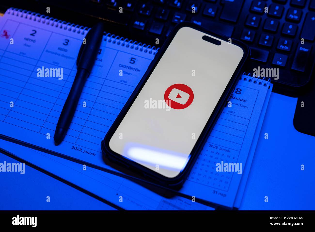 Apple iPhone 14 Pro Max smartphone with YOUTUBE logo. YouTube is a ...