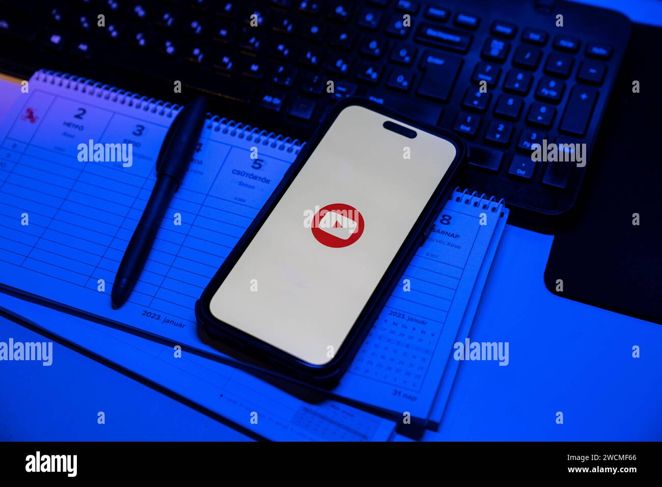 Apple iPhone 14 Pro Max smartphone with YOUTUBE logo. YouTube is a ...