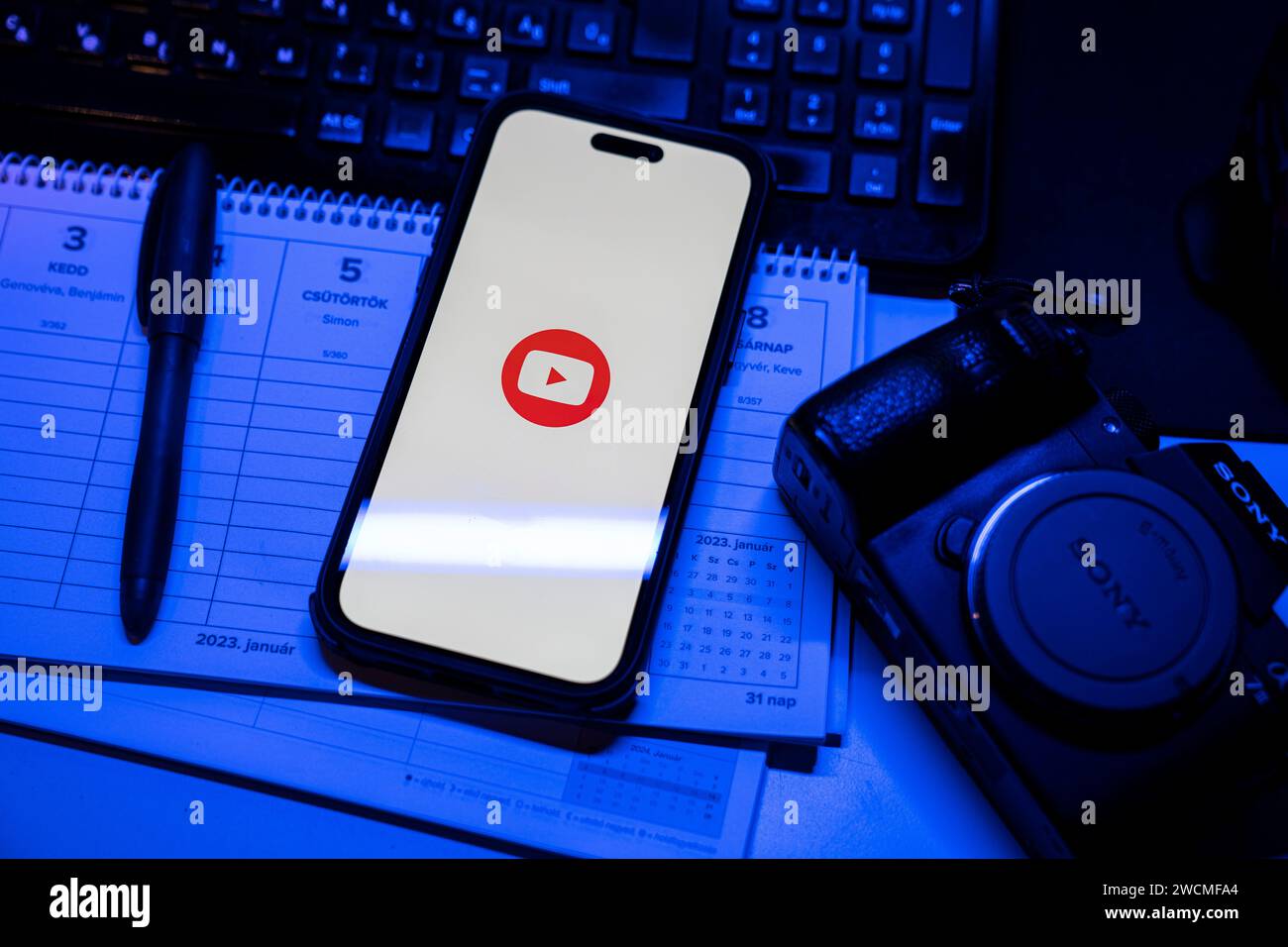 Apple iPhone 14 Pro Max smartphone with YOUTUBE logo. YouTube is a ...