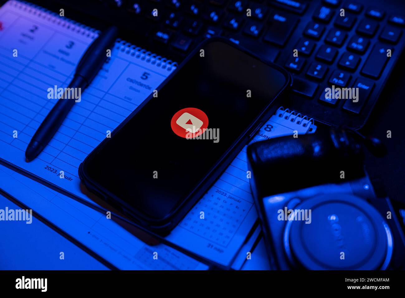 Apple iPhone 14 Pro Max smartphone with YOUTUBE logo. YouTube is a ...