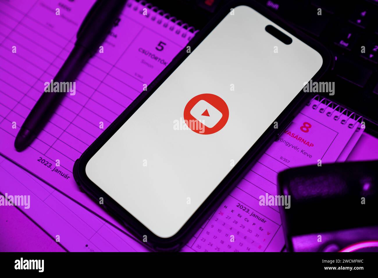 Apple iPhone 14 Pro Max smartphone with YOUTUBE logo. YouTube is a ...