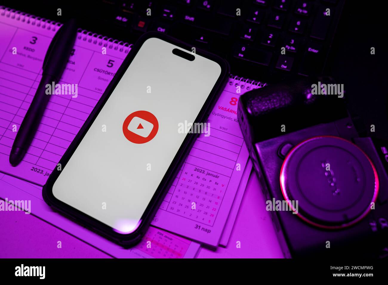 Apple iPhone 14 Pro Max smartphone with YOUTUBE logo. YouTube is a ...