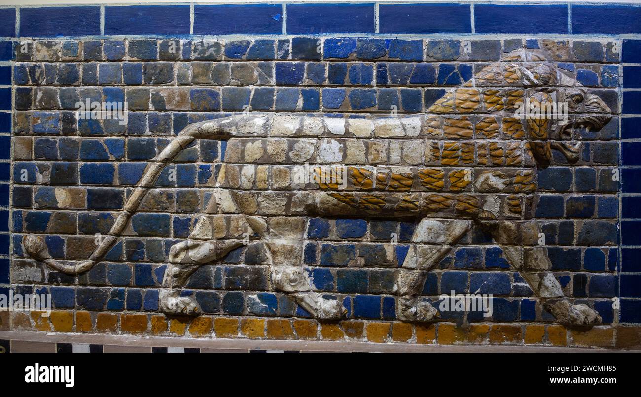 detail of lion on Ishtar Gate, Iraq Museum, Baghdad, Iraq Stock Photo