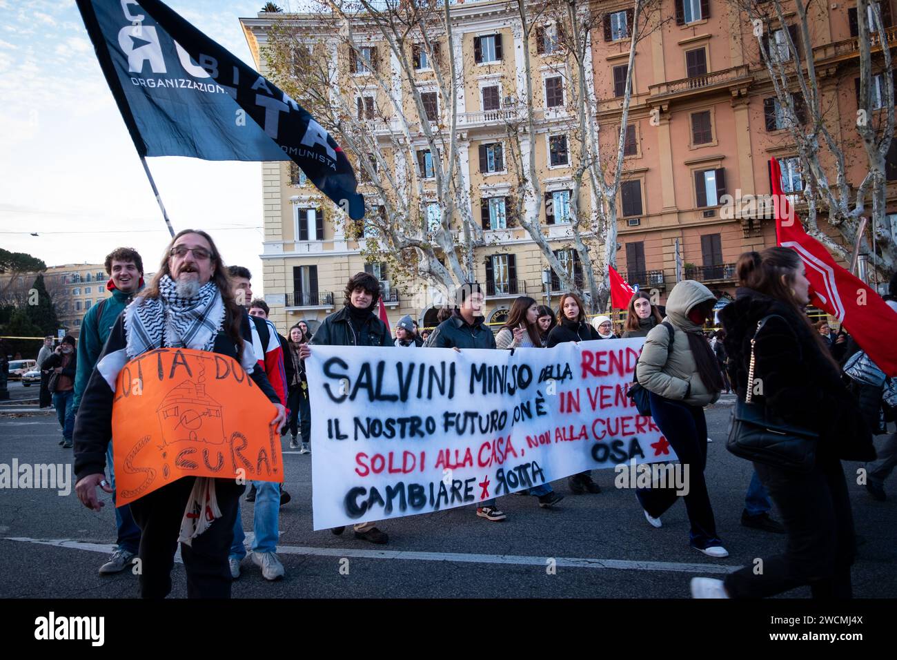 Rome Rm Italy 16th Jan 2024 Activists For The Right Of Housing   Rome Rm Italy 16th Jan 2024 Activists For The Right Of Housing Gather In Front Of The Ministry Of Infrastructure And Transport Money For The Houses Not For The War Is One Of Their Slogans Credit Image Marco Di Gianvitozuma Press Wire Editorial Usage Only! Not For Commercial Usage! 2WCMJ4X 