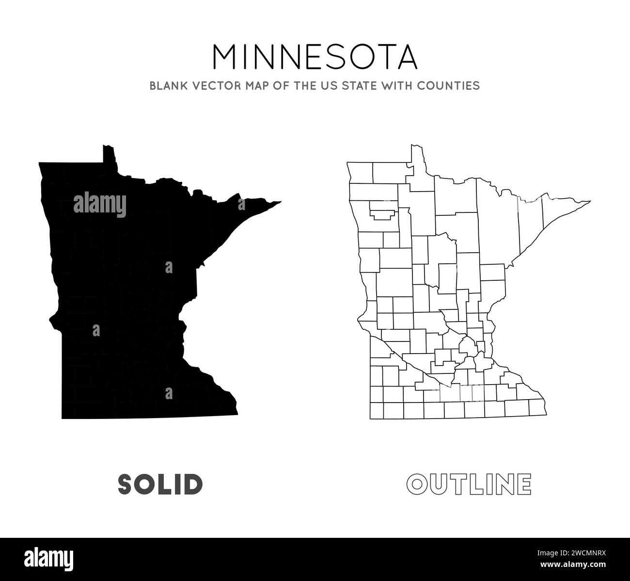 Minnesota map. Blank vector map of the Us State with counties. Borders of Minnesota for your
