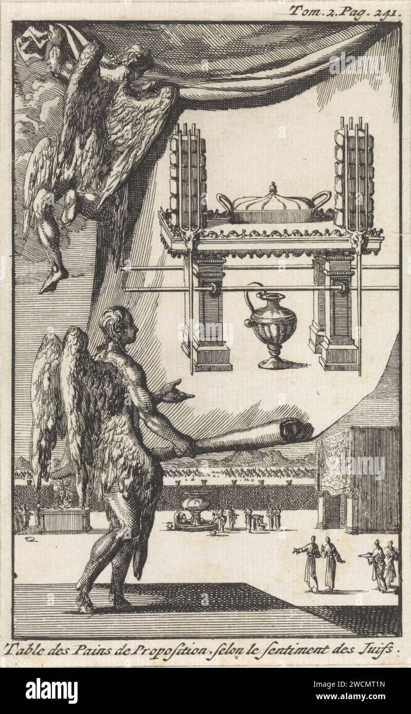 Engelen view the design for the Table of Toonbroden, Jan Luyken, 1705 print  Amsterdam paper etching table of the showbread in the Tabernacle  Jewish religion. architectural design or model. angels Stock Photo