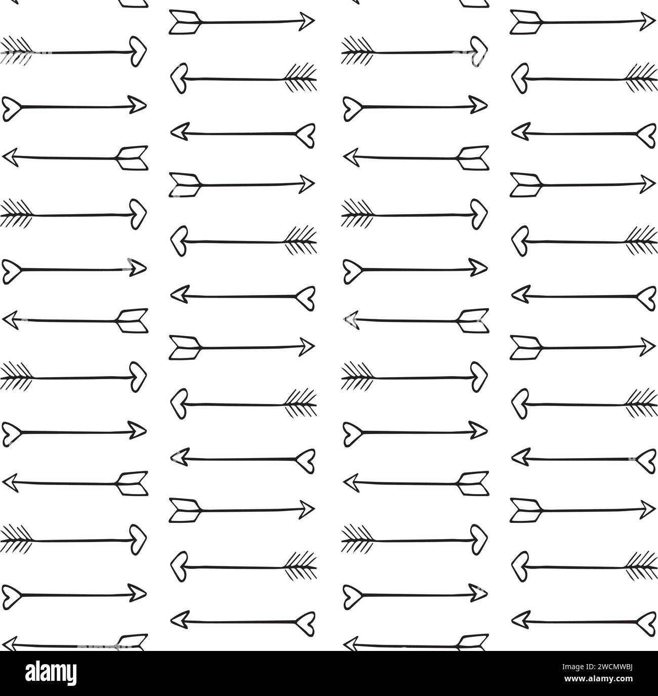 Vector Seamless Pattern Of Hand Drawn Sketch Valentine Cupid Arrows Isolated On White Background 2212