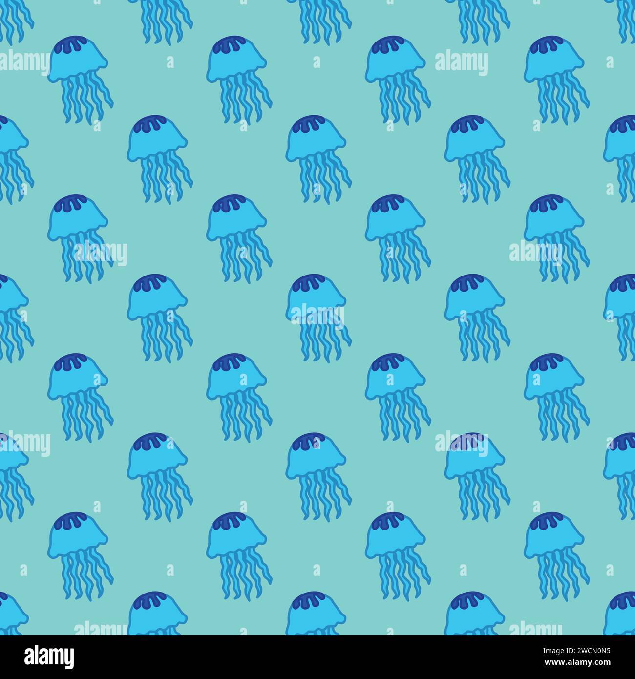 Jellyfish seamless pattern on the green background Stock Vector