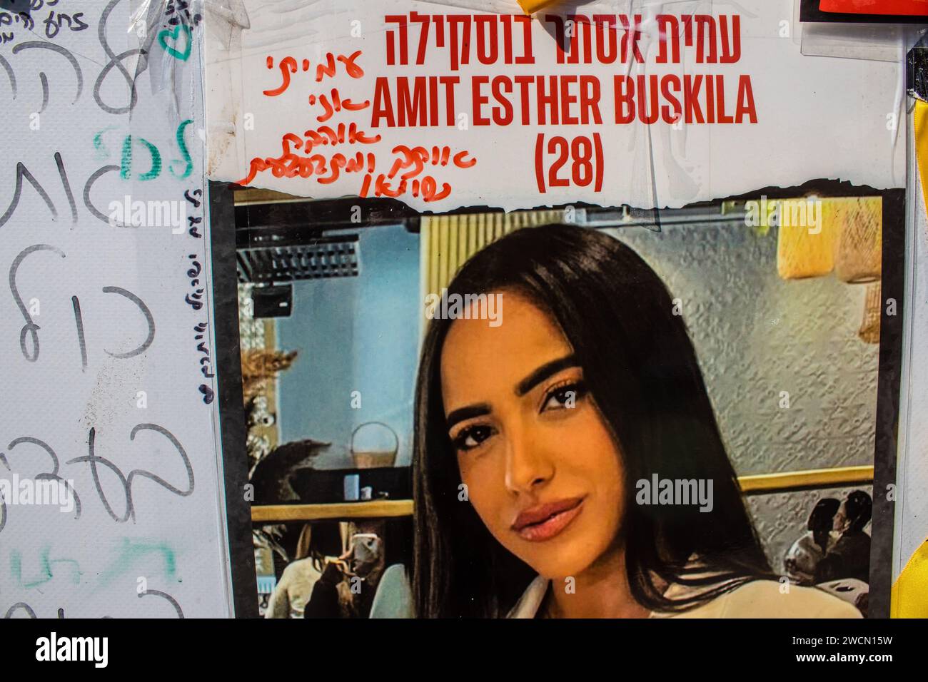 Tel Aviv Israel January 16 2024 Posters Of The Face Of The Hostages   Tel Aviv Israel January 16 2024 Posters Of The Face Of The Hostages Kidnapped By Hamas During The Terrorist Attack Of October 7 2023 Are Displaye 2WCN15W 