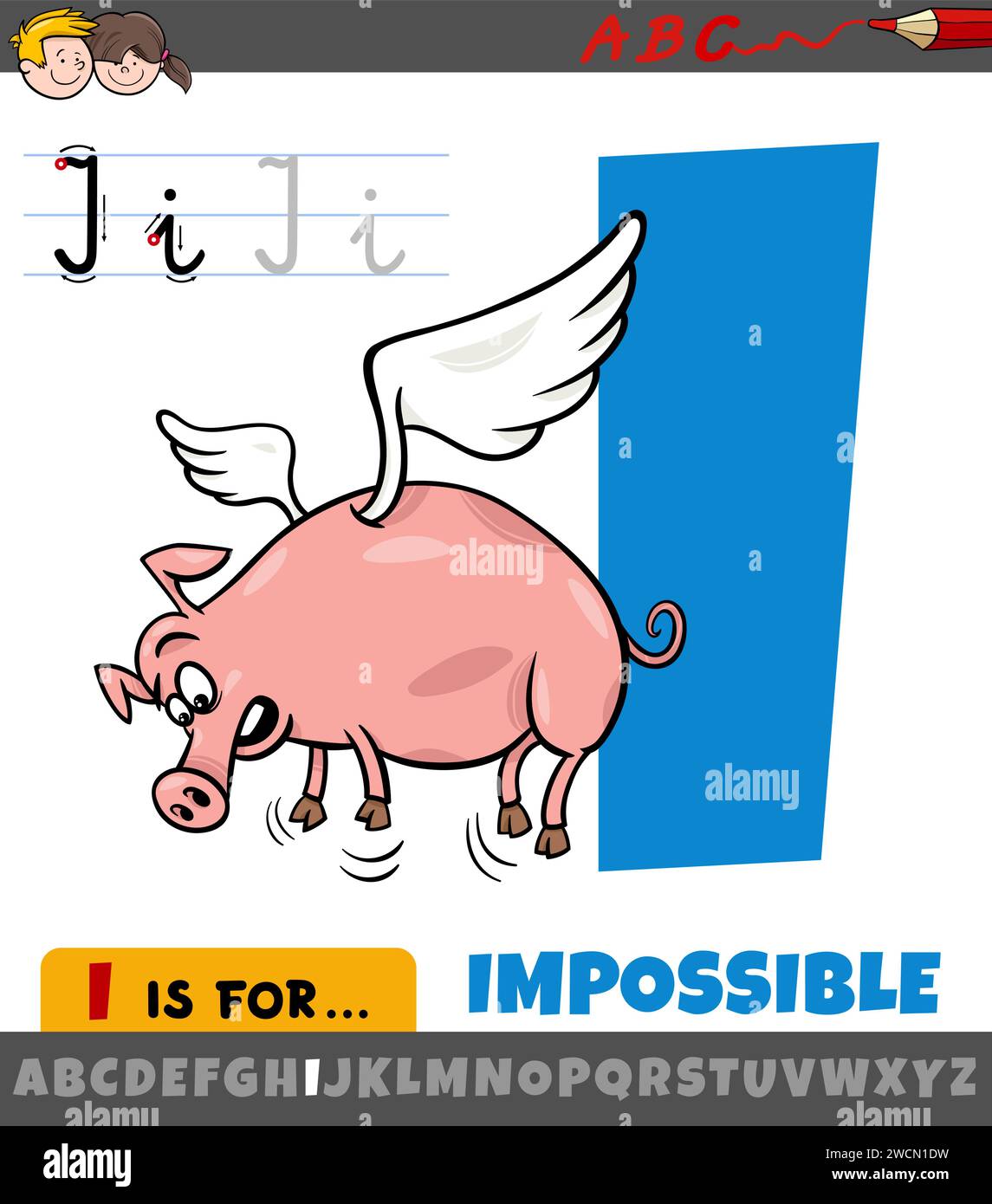 Educational cartoon illustration of letter I from alphabet with
