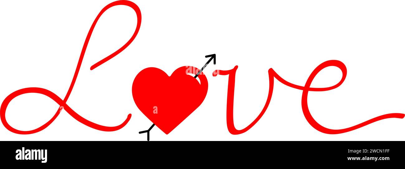 Hand drawn lettering Love message. Flat vector illustration Stock ...