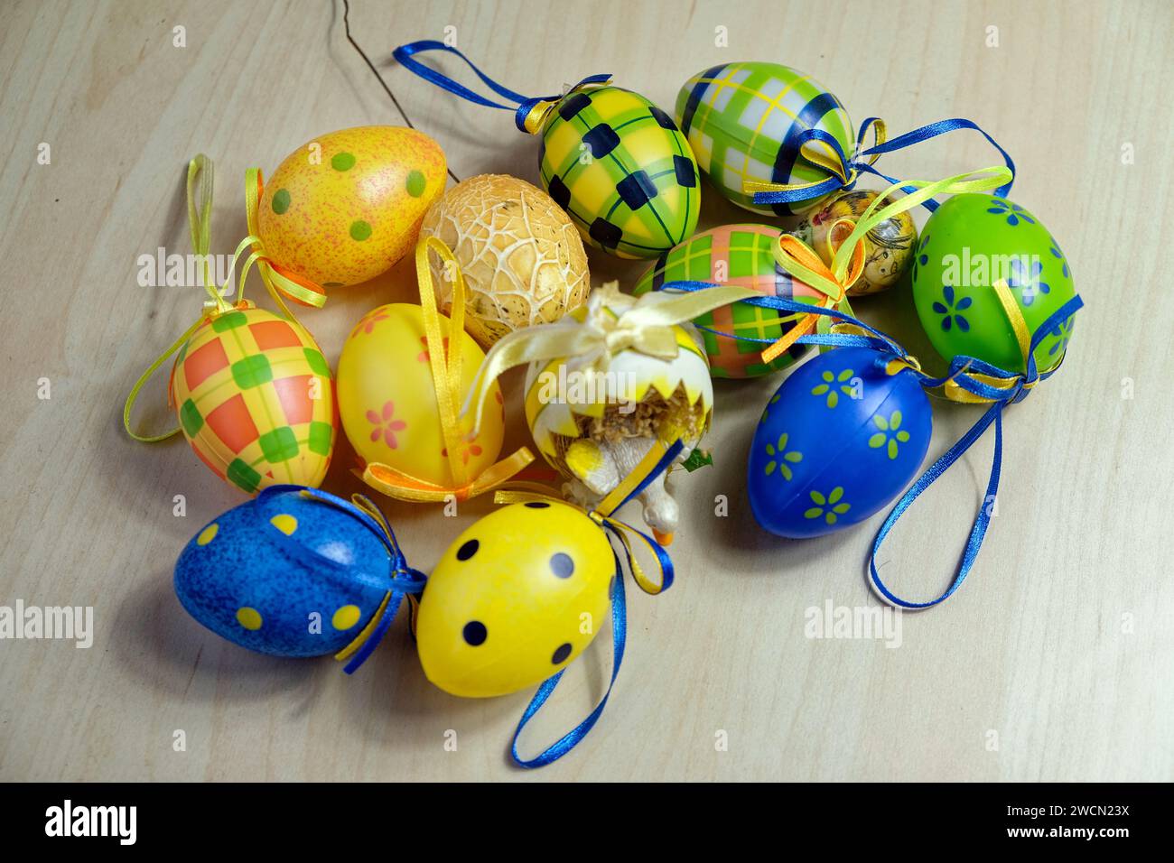Decoration for Easter: various Easter eggs Stock Photo