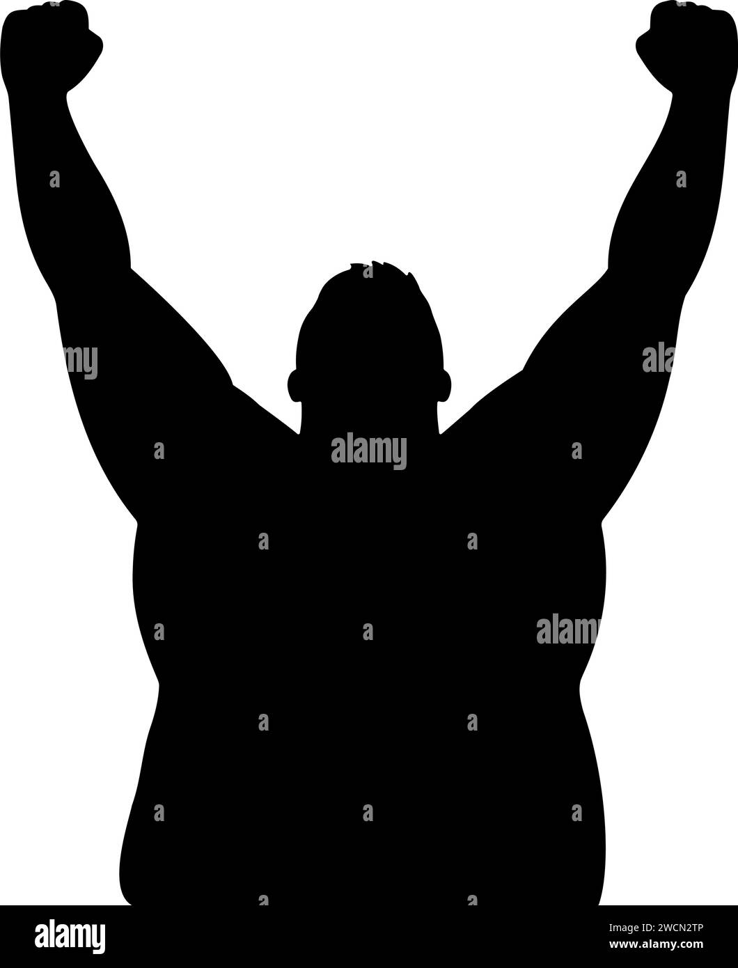 Silhouette of an obese man raising his arms. Victory gesture. Vector illustration Stock Vector