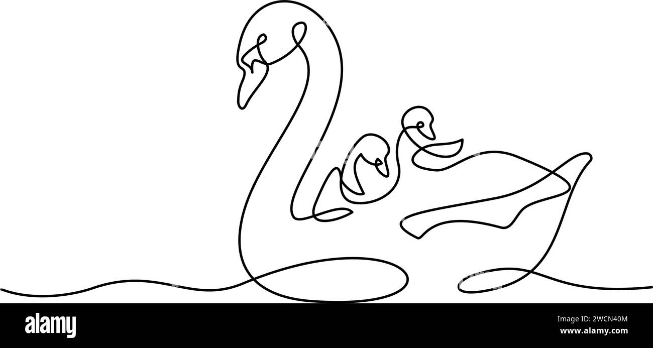 Swan bird with chicks on water surface. Family love. Mothers day ...