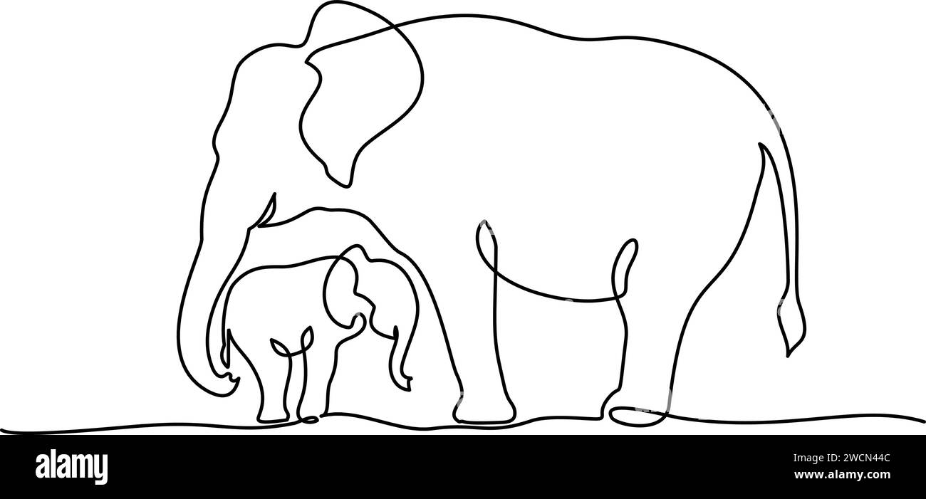 Contour Cub Elephant mother with baby cub. Family love. Mothers day concept Stock ...